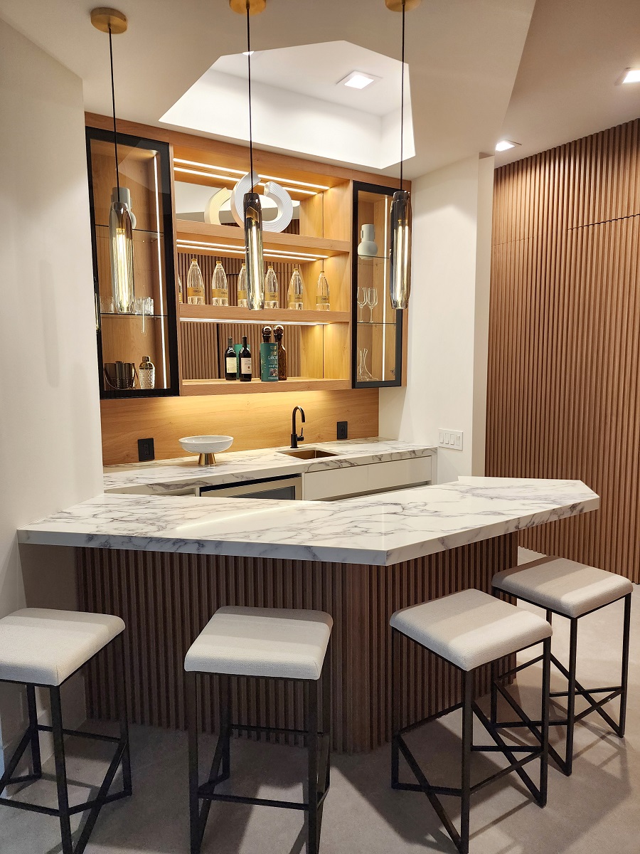 Home Bar Cabinets with Counter & Glass Displays | Ambi Woodwork